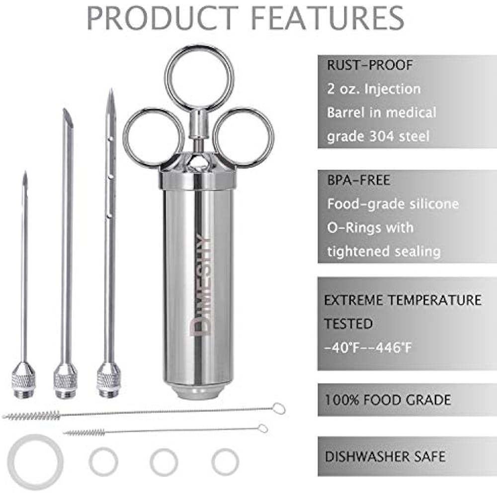 Heavy Duty 304 Stainless Steel Meat Injector Kit With 2oz Large