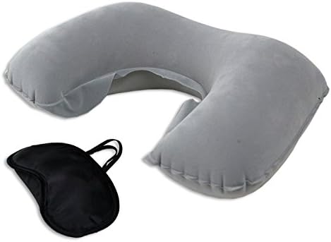 MedAttic Ultra Soft Inflatable Travel Neck Pillow with Bonus Free Eye Mask Perfect Companion Suitable for Airplane, Bus, Train Travel with Neck Back Support