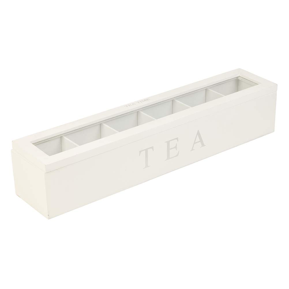 Wooden Tea Storage Box with 5 Slots, Wood, Retro Style, Organize Tea Bags, Sugar Bags, Home Furnishings (White)