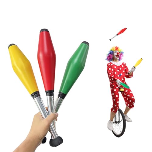 3PCS 16.5 Inch Juggling Clubs, Green, Yellow, and Red Juggling Pins Training Acrobatic Stick Toy Juggling Sticks for Skill-Building & Coordination, Suitable for Circus Performances & Family Activity