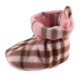 Luvable Friends Plaid Fleece Girls Cushioned Booties, Light Pink Plaid, 12-18 Months