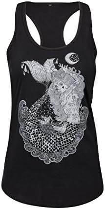 Womens Black Mermaid Pirate Skull Siren Tank Top Sleeveless Tee