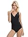LAPAYA Women's 1 Piece Bathing Suit V-Neck Ruched Tummy Control Maillot Swimsuit