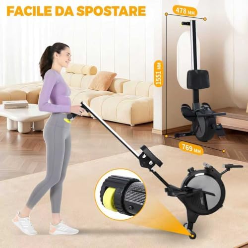 Vogatore per Casa con 16 Livelli di Resistenza, Vogatore Magnetico con Schermo LCD Supporto per Smartphone, NV-1791