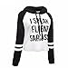ECOLIVZIT Long Sleeve Crop Top Hoodies for Teen Girl Light Weight Funny Words Pullover White Medium