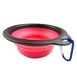 Arlei Pet Silicone Foldable Bowl - Retractable Travel Portable Water Bottle/Dish with a Metal Carabiner, Also Can Used as Flying Disc Toy for Dogs & Cats, Pink Brand change to:BOGZON