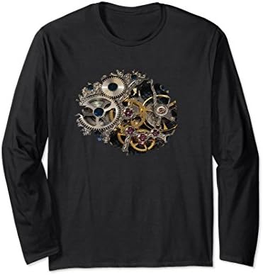 Unisex Skeletonized Watch Long Sleeve T-Shirt XL: Black