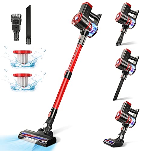 PRETTYCARE Cordless Vacuum Cleaner, Powerful Suction Stick Vacuum with 35min Long Runtime Detachable Battery, 6 in 1 Lightweight Quiet Cleaner Perfect for Hardwood Floor & Carpet Pet Hair, W100