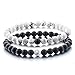 Couples Gifts,Long Distance Relationship Friendship Bracelets Black Matte Agate & White Howlite Natural Energy Stone Beads Bracelets Bangle for His Hers Men Women at Birthday