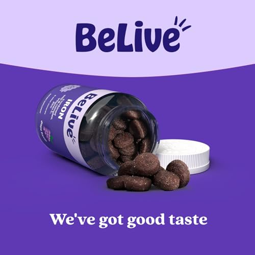 BeLive Iron Gummies For Women, Men & Kids - Multivitamin Supplement with Vitamin C, B and Zinc - Supports Red Blood Cell Production - Grape Flavor - 60 Count - Gluten Free