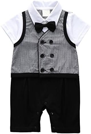 1Pcs Little Boy's Formal Party Jumpsuit Gentleman Short Clothing with Bowtie