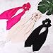 Silk Satin Hair Scrunchies, Hair Scarf with Bow Silk Elastic Hair Bands, Stripe Printed Hair Bobbles for Ponytail Holder (6 Pcs Solid Colors)