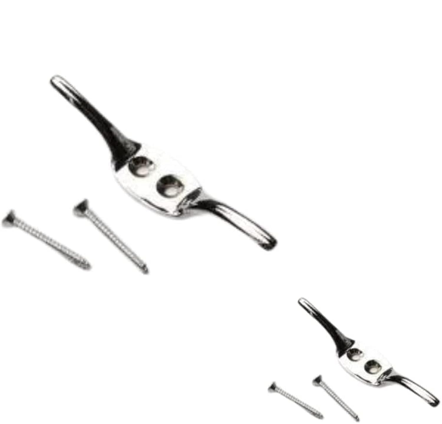 Chrome Cleat Hooks for Roman Blinds, Curtains, Washing Lines - Tie Back Cord Hooks and Tie Downs - Pack of 2