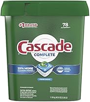 Cascade Complete Dishwasher Pods, ActionPacs Dishwasher Detergent Tabs, Fresh Scent, 78 Count (Packaging May V
