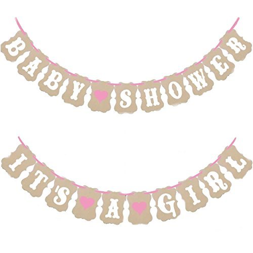 Losuya Baby Shower Bunting Banner Kraft Paper Garland Rustic Christening Baby Shower Photo Props Birthday Party Decoration (It's a girl)