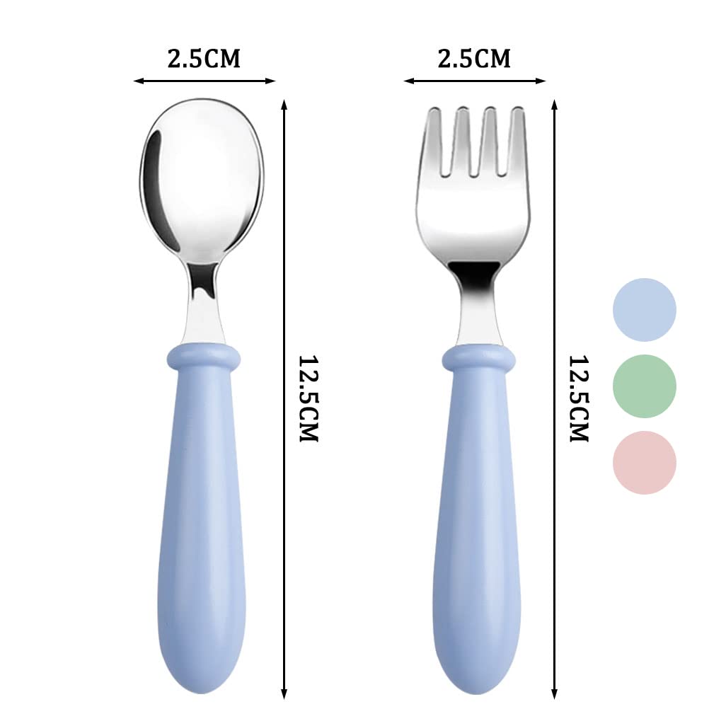 Pimoys 6 Pieces Toddler Utensils Kids Silverware Baby Forks and Spoons Set, Stainless Steel Childrens Safe Flatware Metal Kids Cutlery Set with Round Handle, Dishwasher Safe