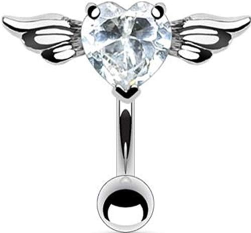 Beautiful clear angel wing non dangle reverse top down Navel Belly Bar - Pegasus Body Jewellery