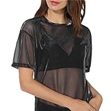 2018 Women Hollow Blouse Transparent Round Neck Top Short Sleeve T-Shirt TOPUNDER