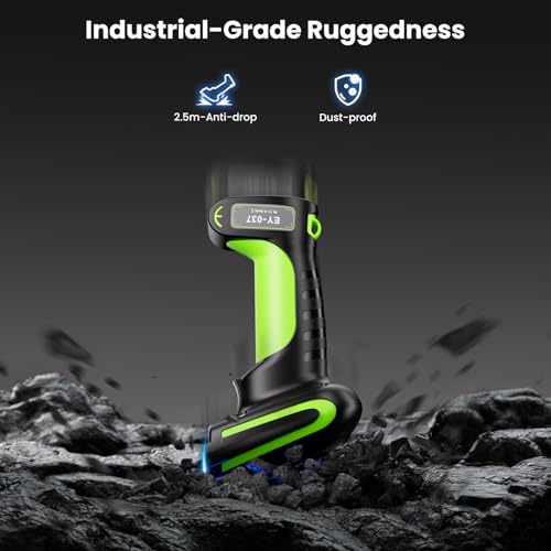 Eyoyo 2D QR Industrial Barcode Scanner with Wireless Charging Stand, Rugged Heavy Duty & IP65 Waterproof 3-in-1 Bluetooth & Wireless & USB Hands-Free Barcode Reader for Laptop Desktop Tablet Android