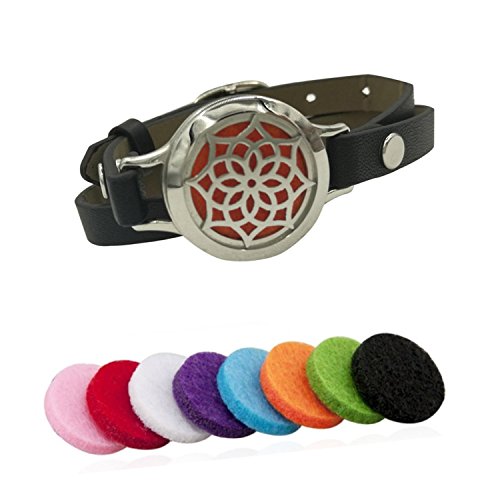 25Mm Sunflower Aromatherapy Essential Oil Diffuser Locket Bracelet Leather wrap With 8Pads B223-2