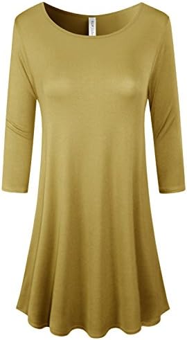 ELF FASHION Womens 3/4 Sleeve Loose Fit Swing Tunic Tops Basic T Shirt