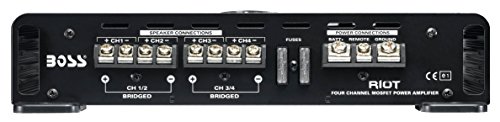 BOSS Audio R2504 Riot 1000 Watt, 4 Channel, 2/4 Ohm Stable Class A/B, Full Range, Bridgeable, MOSFET Car Amplifier with Remote Subwoofer Control