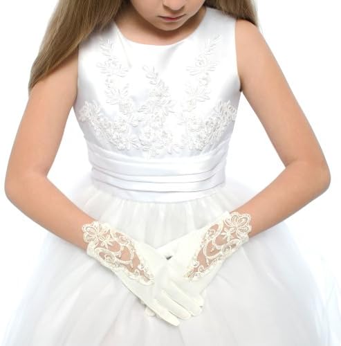 DressForLess Embroidered Lace First Communion Girls Glove, Ivory, 4-7, (TT-MGL-IV-4)