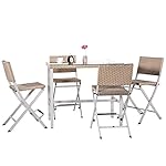 Cloud Mountain 5 PC Outdoor Folding Dining Set Rattan Wicker Patio Furniture Set Bar Set Space Saving 1 Table with 4 Stacking Chairs, Beige