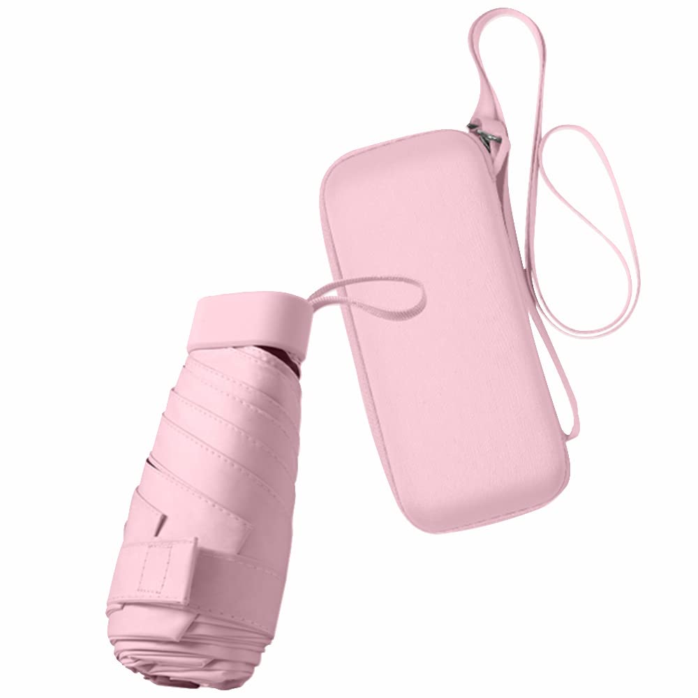 Photo 1 of ESUFEIR Mini Travel Sun Umbrella for Purse With Case,Small Compact UV Umbrella Protection Sun,Lightweight Portable Parasol Windproof for Women Men Kids (Pink)