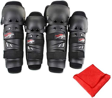 Pivalo PVPBG09 PP PE Material Knee Shin and Elbow Guard Breathable Polyester Adjustable Pads Protector with Microfiber Cleaning Towel for Motorcycle Biker Riders