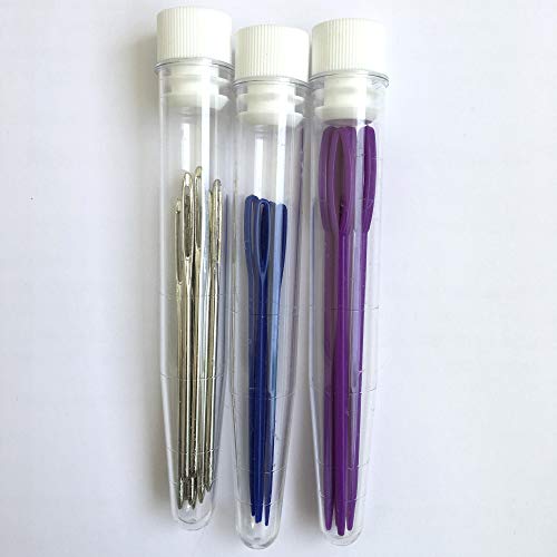 Blunt Large Eye Needles 20 Pcs - Assorted Big Eye Steel and Plastic Yarn Knitting Needles and 3 Clear Tubes