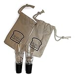 Red and White Wine Pourer - Set of two premium aerating pourers and decanting spouts designed for red and white wines with protective fabric bag and recycled paper gift box