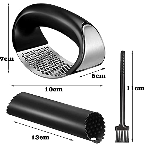 Presse-ail, Acier Inoxydable, Extra Fort et Durable, Va au Lave-vaisselle, Deux outils d\'épluchage à l\'ail et deux brosses, Cuisine Indispensable