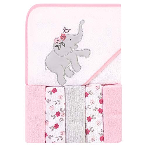 Hudson Baby Unisex Baby Hooded Towel and Five Washcloths, Floral Elephant, One…