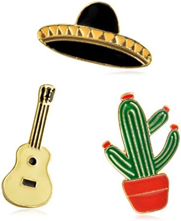 Irecall Cartoon Enamel Cactus Guitar Planet Brooch Hat Corsage Pin Set Patches Backpacks