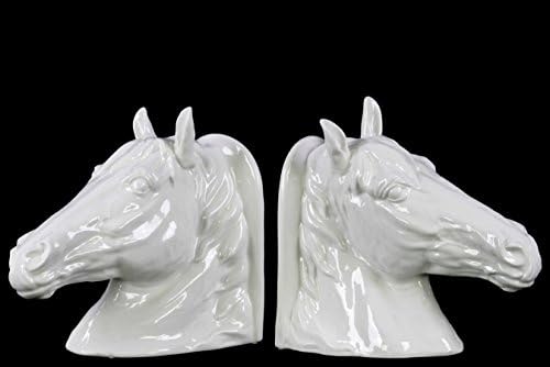 Urban Trends Collection 39703-AST 4 Piece Gloss White Ceramic Horse Hand Bookend Assortment44; Set of Two - 8.25 x 4.00 x 7.50 in.