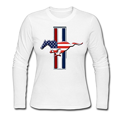 GOOOET Women's Ford Mustang Symbol Long Sleeve Tees White XXL