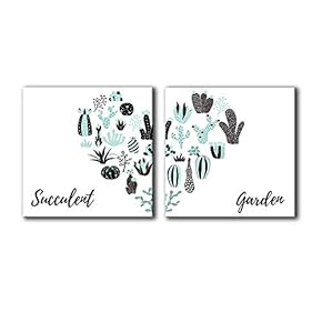 Canvas Wall Art Cute Cactus Abstract Painting Artwork for Home Prints Framed - 12"x12" x 2 Panels