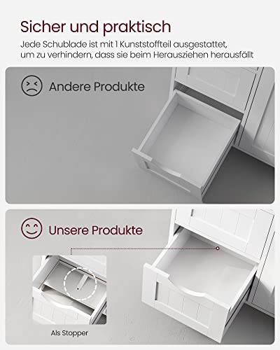 VASAGLE Bathroom Cabinet, Slim Bathroom Cabinet, Wooden Side Cabinet, Chest of 4 Drawers, Cupboard, Door, Adjustable Shelf, Living Room, Kitchen, Hallway, Deep, Freestanding | LHC41W Side Cabinet Chest of Drawers with Cupboard Door Adjustable Shelf 30 x 55 x 82 cm White