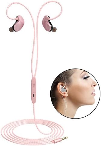 Sports Earphones Wireless Noise Isolating Headphones Premium Sound Quality Wired Cell Phone in Ear Earbuds with Volume Control and Microphone for Women &amp; Men Running Workout Jogging Gym etc (Pink)