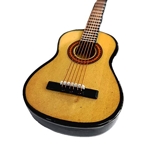 LS Wooden Maple Mini Ornaments Guitar Musical Instrument Miniature Dollhouse Model Home Decoration (3.9'' Guitar)
