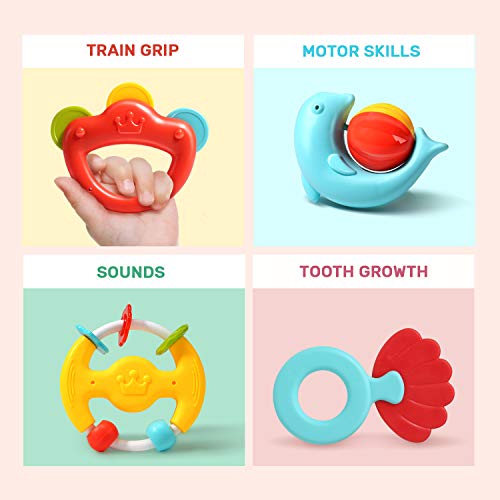 image for Cute Stone Baby Rattles Teethers Set, Rattle Shaker with Light and Mus
