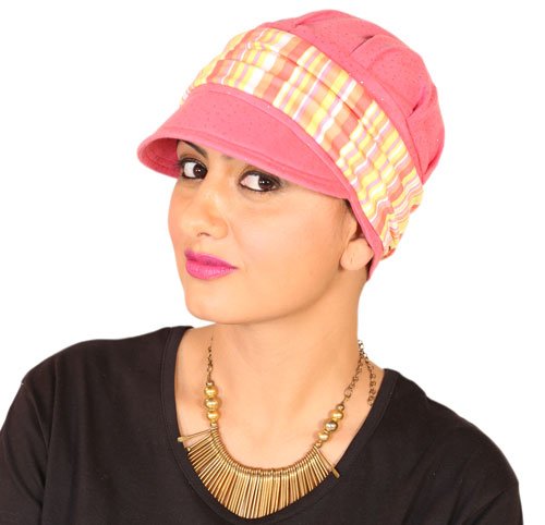 visor cap pink coral gold/multi stipped ( buy 1 get 1 sleep cap free )