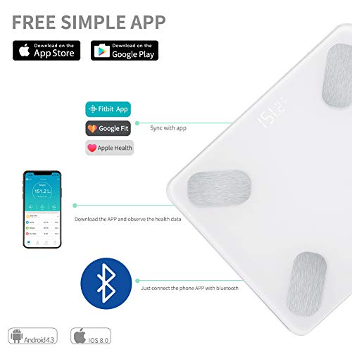 KAZETEC Smart Bathroom Scales Digital Weight and Body Fat Scale, Bluetooth BMI Body Weight Scale, Body Analyzer with iOS and Android APP to Monitor 18 Health Measurements, Muscle, Bone Mass, Moisture