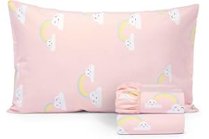 Salt Earth 100% Cotton 210TC Kids Bedsheet, Twin Sheets Set for Toddler Bed, 3 Piece Bedding Set Including Flat Sheet, Fitted Sheet, and Pillowcase, Themed Cute Sheets for Playful Kids Bed(Rainbow)