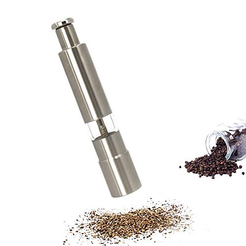 Pepper Grinder, AmazeFan Stainless Steel Pepper Mills for Grains, Spices, One Handed Operation, Table Seasoning Grinders, Lifetime Full Refund Guarantee