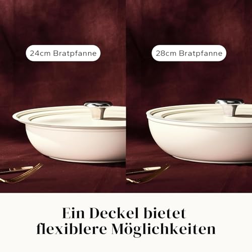 Redchef Ceramic Pan Set 20/24/28 cm, Non-Stick Ceramic Pan with Ceramic Coating, PTFE PFAS PFOA-Free, Induction Suitable for All Types of Cookers, Oven Safe, Dishwasher Safe (Beige)