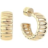 Ribbed Hoop Earrings – 18k Gold-Plated Textured Hoops, Lightweight Statement Jewelry for Women