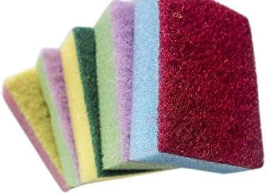 Powerful Dishwashing Sponge Scouring Pads Set of 5 - Removes Grease, Oil Completely from Plates, Cups, Glassware, Baking Tins - Long Lasting Satisfaction Guaranteed!