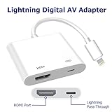 Lighting to HDMI, Lightning Digital AV Adapter, Compatible iPhone, iPad, and iPod Touch Models, with Lightning Charging Port for HD TV Monitor Projector 1080P (White)